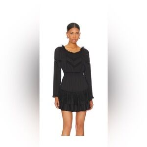 LoveShackFancy Black Ruffle Long Sleeve Dress